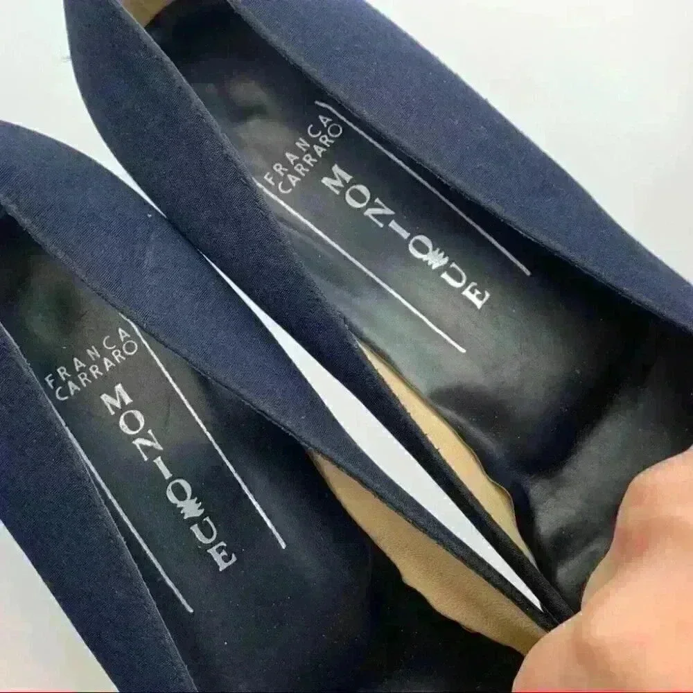 Franca Carraro Monique heels size 39.5 navy blue Italian leather vintage 90s